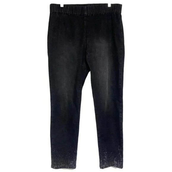 Soft Surroundings TXL Black distressed pull on jean with glitter hems - Picture 1 of 8